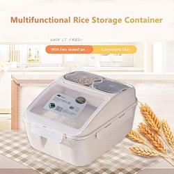 Bulary Double Sealed Rice Storage Containers Kitchen Grain Storage Box with Pulley Large Capacity Bucket + 2 Storage Jar + Measuring Cup