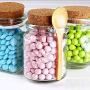 HugeDE 100ml Glass Bottles with Cork and Spoon Soy Sauce Jars Pot Powder Storage Containers