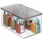mDesign Plastic Stackable Kitchen Pantry Cabinet, Refrigerator, Freezer Food Storage Bin Box with Handles, Lid - Organizer for Fruit, Yogurt, Snacks, Pasta - 10&quot Long, 6 Pack - Clear/Smoke Gray