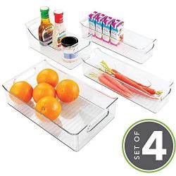 mDesign Kitchen, Pantry, Refrigerator, Freezer Storage Organizer Bins - Set of 4, Clear