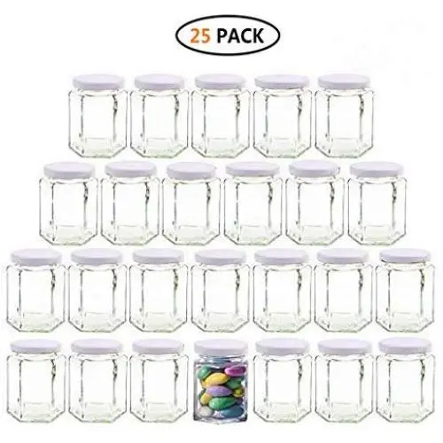 Glasbehälter mit Deckeln, Woaiwo-q 4 OZ Mason Jars Gewürzdosen Honigdosen Kleine Hexagondosen (Weiß, 25er Pack)
