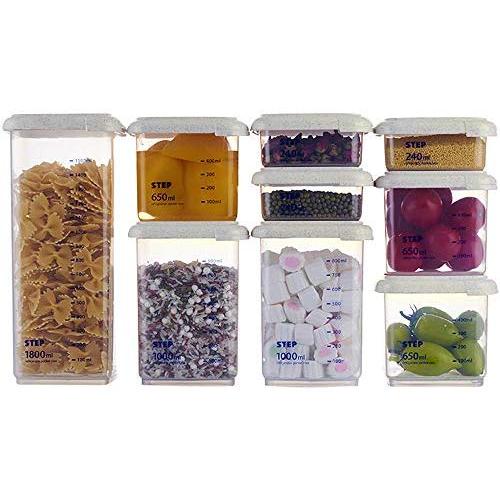 Airtight Food Storage Container Set - 9 Pc Set,Storage Jars Airtight Plastic With Scale Display,Cereal Storage Containers With Lids Superimposable,Sealed And Fresh,Beige