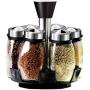 7Pcs/Set Rotating Glass Cruet Condiment Spice Jars Set Salt Pepper Shakers Seasoning Sprays Bottle Kitchen Storage Jar Rack