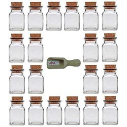 Viva Haushaltswaren 6 Glass Containers 150 ml with Cork Stoppers for Spices, Salt, Gifts, etc and Wooden Spice Scoop, Glass, 150 ml