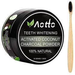 Aotto Activated Charcoal Natural Teeth Whitener Teeth Whitening Charcoal Powder No Hurt on Enamel with Bamboo Brush