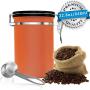 Kaffeebestell, luftdichte Aufbewahrungskörbe mit Scoop für einfaches Dosieren, geeignet für 1,5 lb ganze Kaffeebohnen, Zucker, Tee – Edelstahlbehälter mit Vakuum und CO2-Ventil (Orange Groß, 22,8 oz)