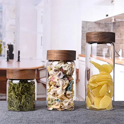 Glasbehälter mit Holzdeckel, für Getreide, Trockenfrüchte, Honig, Gewürze, Organizer, 80x100mm, 335ml