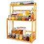 3-Tier Spice Rack Kitchen Bathroom Countertop Storage Organizer Rack, Bamboo Spice Bottle Jars Rack Holder with Adjustable Shelf,100% Natrual Bamboo