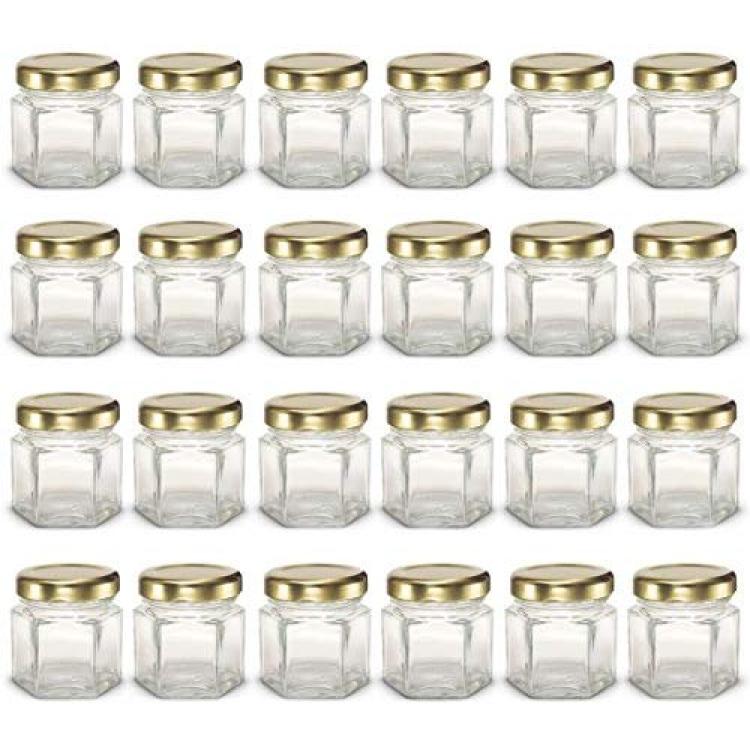 Hexagon Jars Gold Lid (15pcs, 6.0 oz) Hexagon Glass Jars with Gold  Plastisol Lined Lids for