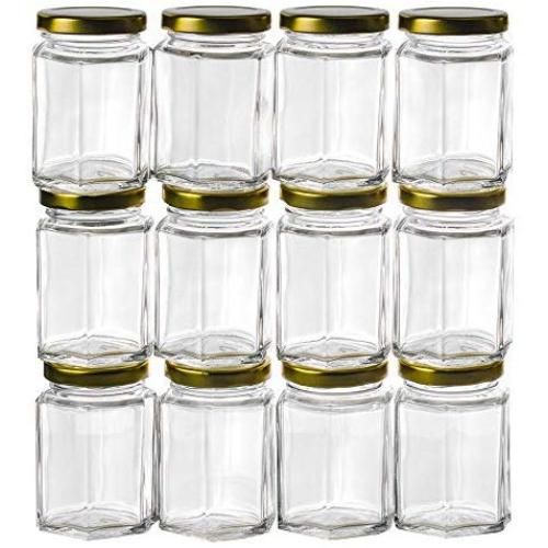 Gojars Hexagon Glass Jars 4oz Premium Food-grade. Mini Jars With Lids For Gifts, Wedding Favors, Honey, Jams And More. (12, 4oz)