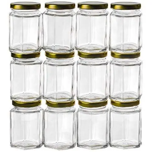 Gojars Hexagon Glass Jars 4oz Premium Food-grade. Mini Jars With Lids For Gifts, Wedding Favors, Honey, Jams And More. (12, 4oz)