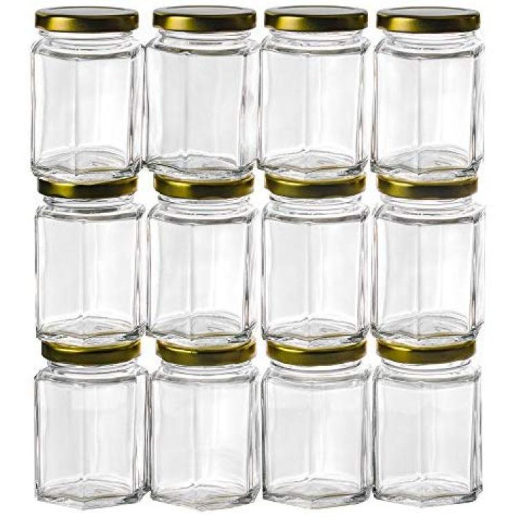 Hexagon Glass Jars 1.5oz Premium Food-grade. Mini Jars With Lids For Gifts,  Wedding Favors, Honey, Jams And More. (12, 1.5oz)