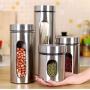 CSPFAIRY Lead Free Glass Multifunction Spice Box Stainless Steel Seal Flavoring Jar Barbecue Bottle Big Capacity 4 Pcs/Set Kitchen Supplies