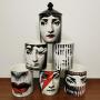 Edle Mädchen Kerzenhalter Classic Fornasetti mit schwarzer Kappe Keramik Aufbewahrungsdose Kunst Kerzenhalter Retro Handgefertigt Aufbewahrungsgläser Heimdekor, Gold Tablett