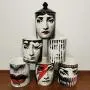 Fancy Girls candel hoders Classic Fornasetti Candle Holder with blacklid Ceramic Storage Bin Art Candlestick Holder Retro Handmade Storage Jars Home Decor,Gold Tray