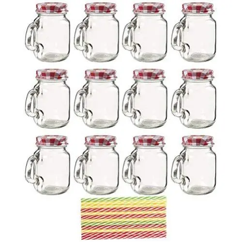 Juvale Mini Glas Masonen (12er Set) mit Deckeln und Strohhalsen (3,5 x 3 x 2 Zoll)
