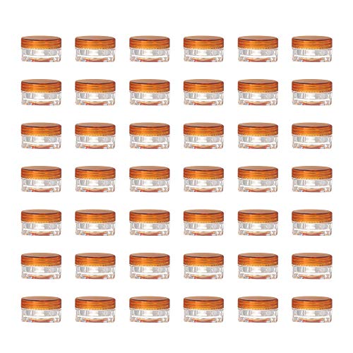 LONGWAY 0.1 Oz (3g) Muticolor Small Plastic Jars with Lids | Mini Empty Lotion Containers - for Travel Cream Samples, Lip Balm & BPA Free (Pack of 42, Orange)