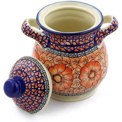 Polish Pottery 8-inch Jar with Lid and Handles (Fire Poppies Theme) Signature UNIKAT + Certificate of Authenticity