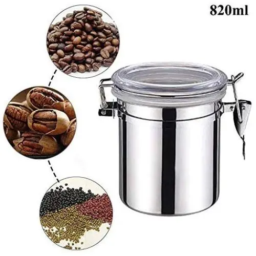 Kaffee-Stauraumbehälter, Kaffee-Glas, Tee-Caddy, Küchen-Stauraumdose, Edelstahlbehälter mit CO2-Ventil, für Kaffee, Tee, Nüsse und Pulver