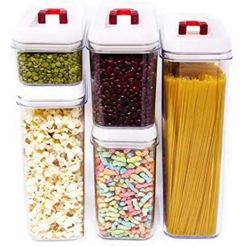 Contenants de stockage alimentaires étanches - Jeu de contenants avec couvercles - Jeu de 5 pièces - Plastique BPA Free - Contenants de stockage à vide pour la cuisine - Contenants de stockage robustes pour aliments secs Contenants de stockage alimentaires étanches - Jeu de contenants avec couvercles - Jeu de 5 pièces - Plastique BPA Free - Contenants de stockage à vide pour la cuisine - Contenants de stockage robustes pour aliments secs