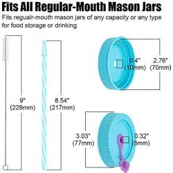 REGULAR Mouth Mason Jar Lids for Ball, Kerr, etc with Straw Hole/Straws/Silicone Stoppers/Rings/Clean Brush, BPA Free Colored Plastic Canning Jar Drinking Lids & Food Storage Caps 26 Pack