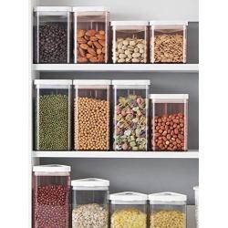 HOMELUNY Set of 4 Clear Airtight Jars Plastic Food Storage Jars with Lids Moisture-proof Storage Jars for Candy, Cookie, Rice, Sugar,Flour,Snacks Keeping Food Dry & Fresh Triangle Gray 800ml