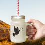 Soft Pink Red Dove Christmas Image Frosted Glass Mason Jar With Straw