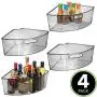 mDesign Kitchen Cabinet Plastic Lazy Susan Storage Organizer Bins with Front Handle - Large Pie-Shaped 1/4 Wedge, 6" Deep Container - Food Safe, BPA Free, 4 Pack - Smoke Gray