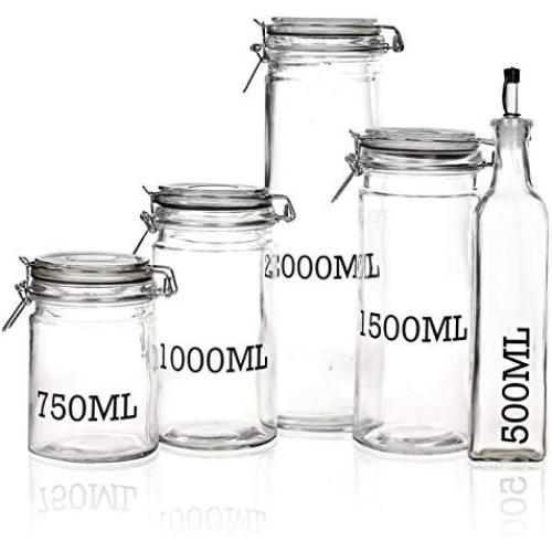 Easygift Large Glass Air Tight Sealed Storage Jar With Metal Clamp (One Of Each)