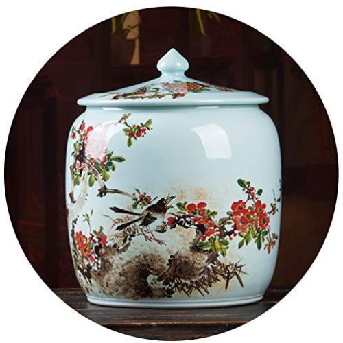 Bouteilles et Crocks en Métal Peints à la Main pour le Ravitaillement en Riz Maison Cuisine Récipient de Stockage de Riz avec Couvercle, Résistant à l'Humidité, Idéal pour le Farine, Cadeau Décoratif (Couleur : A, Taille : 2833cm)