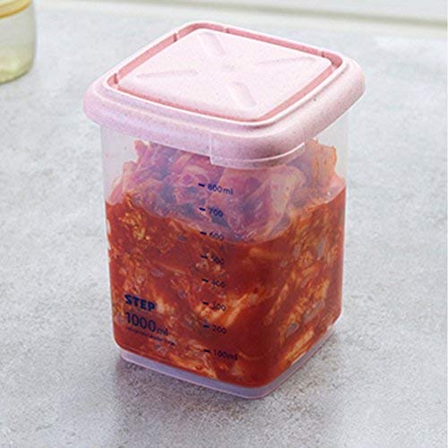 BeesClover Plastic Sealed Transparent Cans Kitchen Storage Box Food Canister Keep Fresh Jar Pink 1000ml