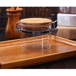 Glass Storage Jar with wood Lid Clear Coffee Bean & Kitchen food Container With Clamp Airtight Heat resistant Si glass storage bottle (18 oz)