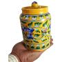 Set of 2 Handmade Ceramic Jar Container 500 ml + 250 ml Ceramic Achar Barni Blue Pottery Art Decorative Ceramic Kitchen Storage Container with Lid Use for Storage Nuts/Snacks/Spices/Pickles/Dessert