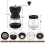 Bochionyu Manuelle Kaffeemühlen, Tragbare Handmühle mit verstellbaren Keramikmahlwerken, Reinigungsschwamm, Glasbehälter, Silikon-Nichtrutschmatten, Silikon-Dichtung zur Staubabdichtung, leicht zu reinigen (Schwarz)