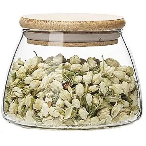 Glasbehälter mit Bambuschlid – Wandmontierbarer Glasbehälter für Tee, Konserven – Dünnwandig, 450ml / 600ml / 750ml (Größe A)