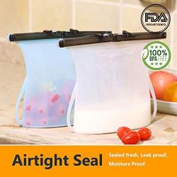 Reusable Food Storage Bags for Sous Vide Cooking Cooking with Airtight Seal - FDA & LFGB Approved Silicone Foldable Leak Proof Liquid Food Organizer Bag with Zip Seal (1 L) (White)