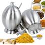 Gewürzgarnitur, Maserfaliw, Eierförmige Edelstahl Zucker Gewürz Jar Dose mit Löffel - Silber, Recyclingfähig, Geeignet als Geschenk für Feiertage und für Drinnen/Draußen.