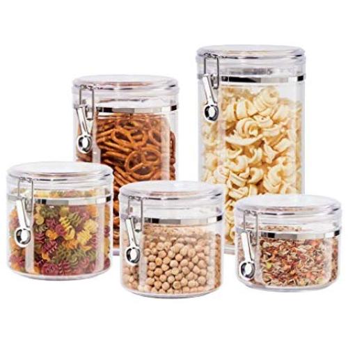 Oggi 9322 5-Piece Acrylic Canister Set with Airtight Clamp Lids-Food Storage Container