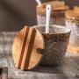 Bamboo Wood Ceramics Condiment Barrel Shape Spice Jars Sauce Pot Set Salt Pepper Shakers Seasoning Sprays Cooking Kitchen Tool,1Pcs1