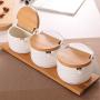 MEIXIU 1PC sugar bowl with lid spoon wooden seasoning jar kitchen tool salt storage box