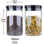 IDEALUX Pack of 2 Glass Storage Jars with Lids,Round Food Grade Air Tight Containers,Multi Purpose Jar BPA Free 33oz