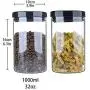 Lot de 2 bocaux en verre IDEALUX avec couvercles, contenants ronds alimentaires sans BPA, polyvalents 1000 ml (33oz)