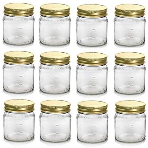 Nakpunar 12 pcs 8 oz Glass Mason Measurement Jars with Gold Lids