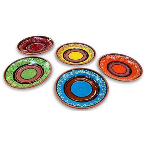 Cactus Canyon Ceramics Spanish Terracotta 5-Piece Small Dinner Plate Set (European Size), Multicolor