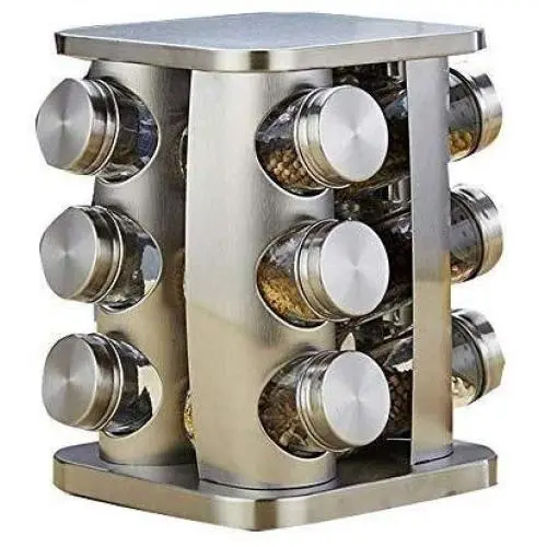 12-teiliges DUDDP Lager-Set Drehsalzstreuer Glas-Gewürzflaschen Edelstahl Küchenzubehör Gewürzboxen<start_of_image>
