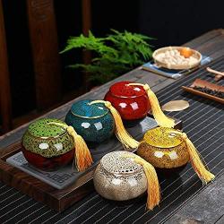 Creativity Tea Box Ceramic Tea Storage Chinese Tassel Cover Printed Tea Caddies For Coffee Powder Organizer Cans,red
