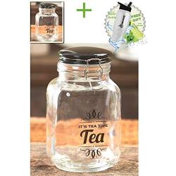 Gift Included- Vintage Kitchen Tea Clear Glass Storage Container Jar Canister With Lid + FREE Bonus Water Bottle by Home Cricket Homecricket 