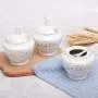 Kitchen seasoning box/Ceramic Condiment Storage Container with Tray Chicken Essence Seasoning jar Three-Piece Set