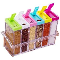 SANGAITIANFU 6 Pcs Transparent Kitchen Seasoning Bottle Storage Box Salt Pepper Jar