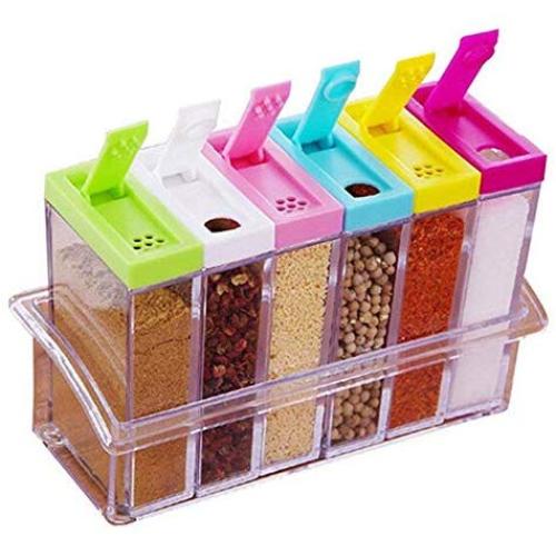 6er Set Transparent Küchen Gewürz Flaschen Aufbewahrungsbox Salz Pfeffer Glasbehälter